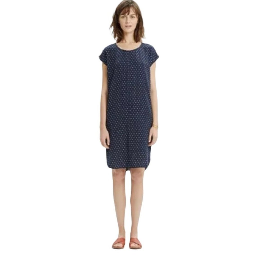 Madewell Women XS Navy Blue Polka Dot Short Sleeve Pullover Tunic Dress